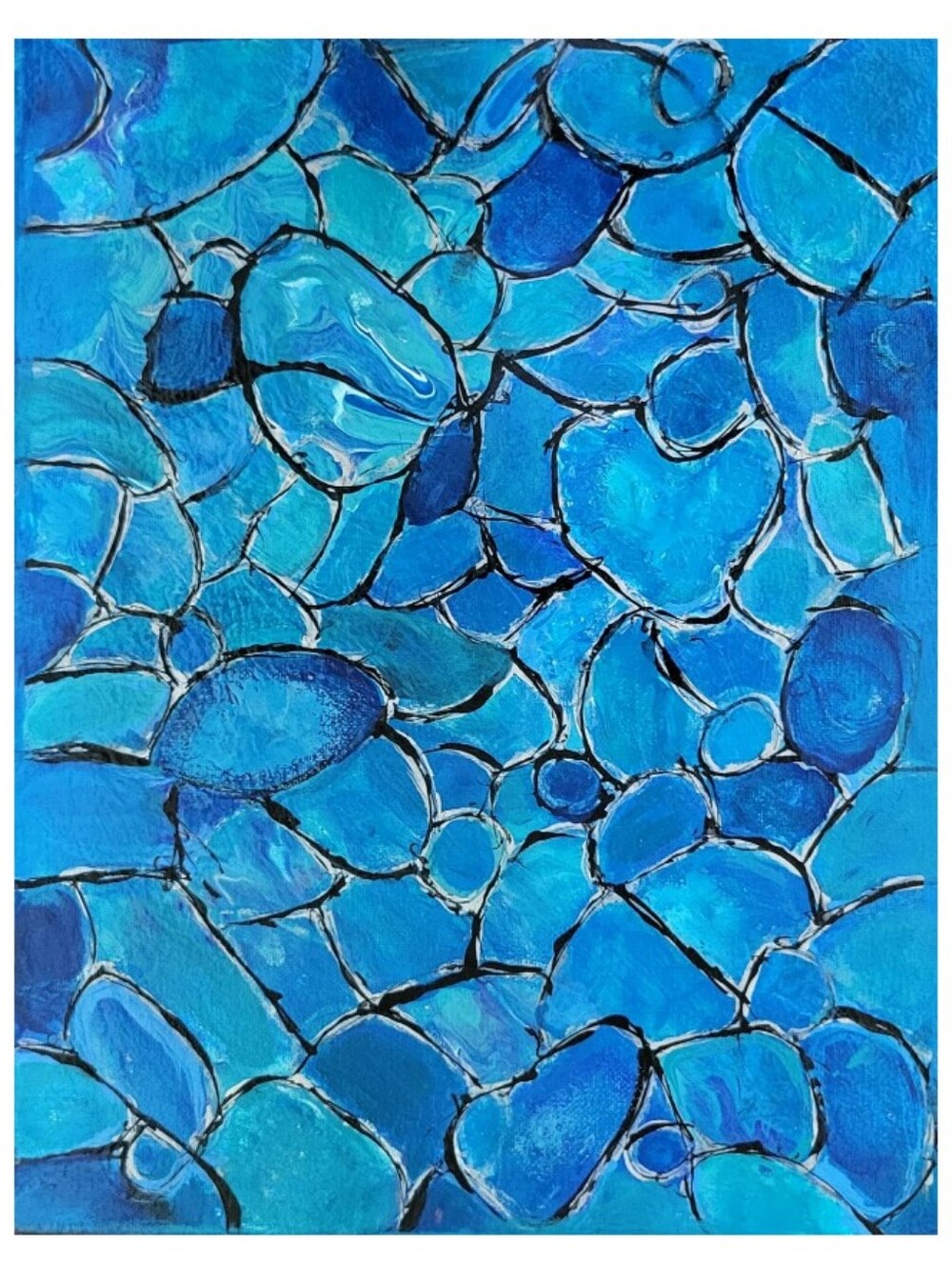 Hand Crafted Blue Black and Silver Abstract Design 11x14 Inches Canvas Painting - Picture 2 of 4
